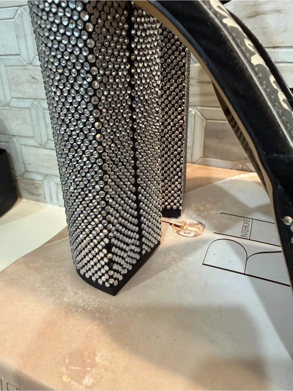Black Rhinestone Platform Mary Jane with Ankle Strap